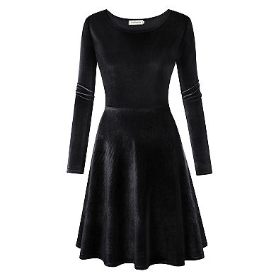 Women Velvet Formal Long Sleeves Dress