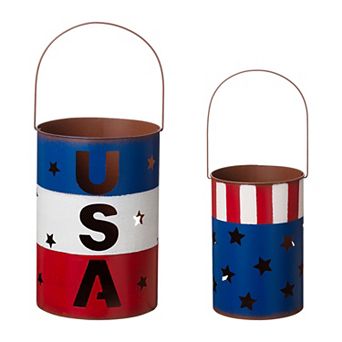Glitzhome Set of 2 Metal Patriotic Lantern Table Decor