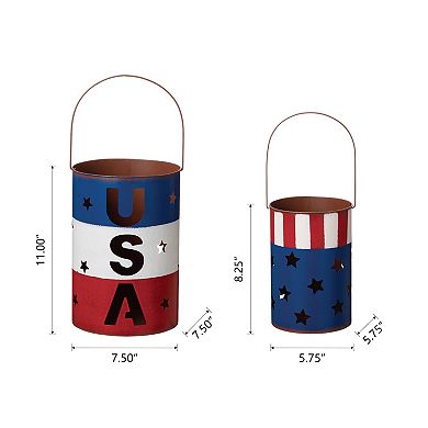 Glitzhome Set of 2 Metal Patriotic Lantern Table Decor
