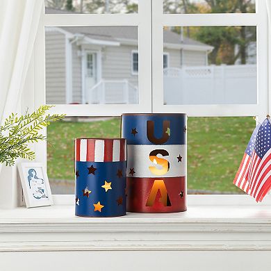 Glitzhome Set of 2 Metal Patriotic Lantern Table Decor