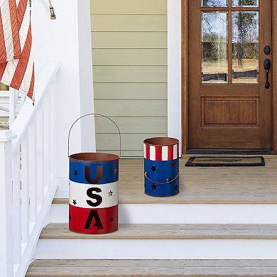 Glitzhome Set of 2 Metal Patriotic Lantern Table Decor