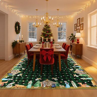 Christmas Rug,Washable Rug for Livingroom Soft Low-Pile Non-Shedding Checkered Print Holiday Carpet