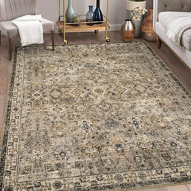 Washable Non-Slip Runner Rug, Dark Green Vintage Floral Boho Hallway Kitchen Carpet Super Soft Thin
