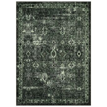 Washable Non-Slip Runner Rug, Dark Green Vintage Floral Boho Hallway Kitchen Carpet Super Soft Thin