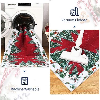 Red Snowman Deer Tree Christmas Area Rug Winter Home Washable Rug for Entryway Bedroom Living Room