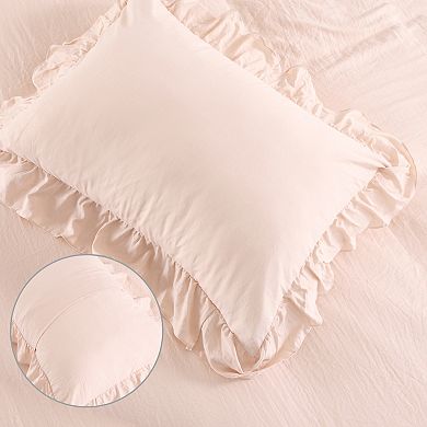 Ruffle Duvet Cover,Soft Washed Microfiber Vintage French Country Duvet Cover Set