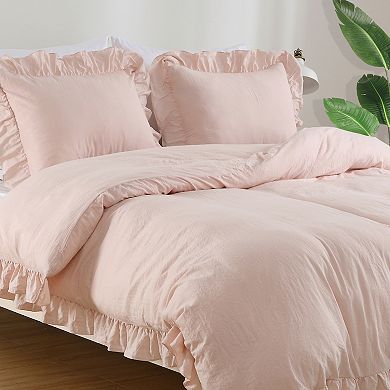 Ruffle Duvet Cover,Soft Washed Microfiber Vintage French Country Duvet Cover Set