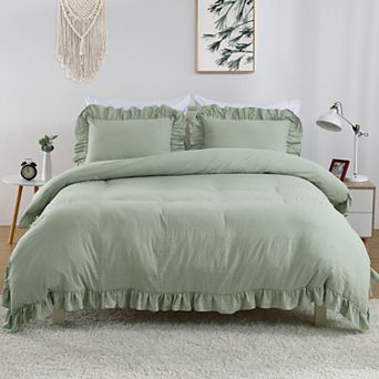 Ruffle Duvet Cover,Soft Washed Microfiber Vintage French Country Duvet Cover Set