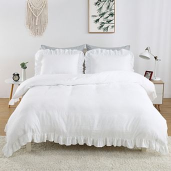 Ruffle Duvet Cover,Soft Washed Microfiber Vintage French Country Duvet Cover Set