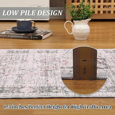 Vintage Style Area Rugs, Non-Slip Reversible Machine Washable Rug, Soft Rug for Living Room Bedroom