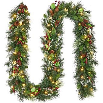 9 FT Pre Lit Artificial Christmas Wreath with Warm White LED Lights
