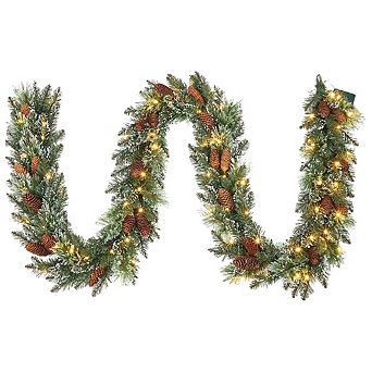 9 FT Pre Lit Artificial Christmas Wreath with Warm White LED Lights