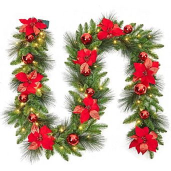 9 FT Pre Lit Artificial Christmas Wreath with Warm White LED Lights