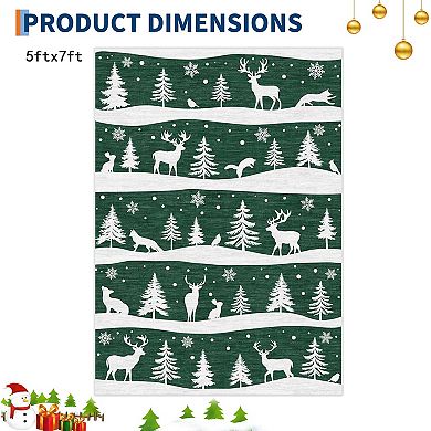 Christmas Rugs with Xmas Tree Reindeer Snowflake for Holiday Decor, Non Slip Low Pile Washable Rug