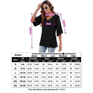 Seoria Women's Bell Sleeve Blouse, 3/4 Sleeve Loose V Neck Tops for Women Dressy Casual Shirt