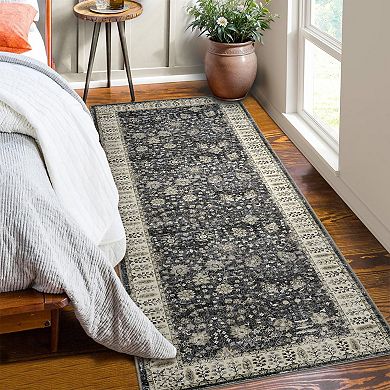 Washable Short Pile Rug, Boho Vintage Living Room Bedroom Kitchen Rug, Easy Clean