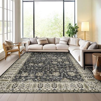 Washable Short Pile Rug, Boho Vintage Living Room Bedroom Kitchen Rug, Easy Clean