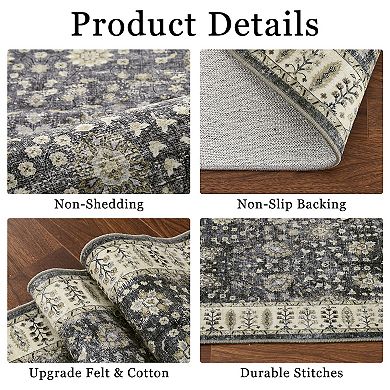 Washable Short Pile Rug, Boho Vintage Living Room Bedroom Kitchen Rug, Easy Clean