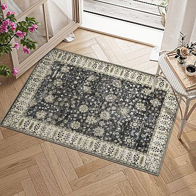 Washable Short Pile Rug, Boho Vintage Living Room Bedroom Kitchen Rug, Easy Clean