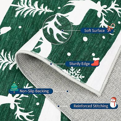 Christmas Rugs with Xmas Tree Reindeer Snowflake for Holiday Decor, Non Slip Low Pile Washable Rug