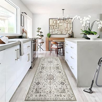 Vintage Boho Area Rug, Machine Washable Non-Slip Low Pile Carpet for Living Room Dining Room