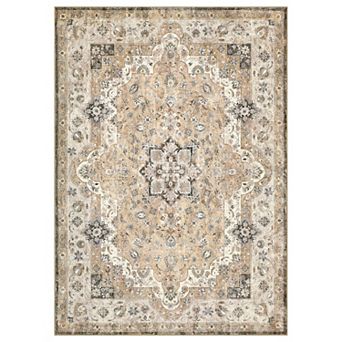 Vintage Boho Area Rug, Machine Washable Non-Slip Low Pile Carpet for Living Room Dining Room
