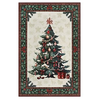 Non-Slip Rubber Backing Christmas Tree Runner, Washable Low Pile Rug for Hallway Kitchen Entrance
