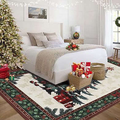 Non-Slip Rubber Backing Christmas Tree Runner, Washable Low Pile Rug for Hallway Kitchen Entrance