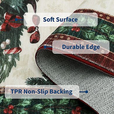 Non-Slip Rubber Backing Christmas Tree Runner, Washable Low Pile Rug for Hallway Kitchen Entrance
