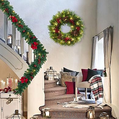 Pre-Lit Christmas Wreath 22 Inch Battery Powered - Outdoor Waterproof LED Wreath