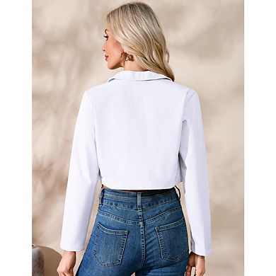 Women's Fashion Notched Lapel Long Sleeve Jackets Business Cropped Blazer