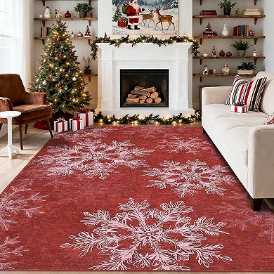 Christmas Washable, Area Rugs Non Slip Living Room Rug, Snowflake Soft Xmas Decor for Nursery Office