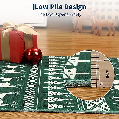 Christmas Area Rug, Washable Snowflake Carpet, Small Entryway Area Rug Non Slip Holiday Decorative