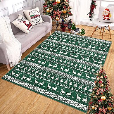 Christmas Area Rug, Washable Snowflake Carpet, Small Entryway Area Rug Non Slip Holiday Decorative