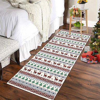 Christmas Hallway Runner Rug 2x6, Multicolor Snowflake Washable Non-Slip Low Pile Boho Carpet