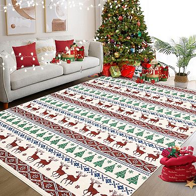 Christmas Hallway Runner Rug 2x6, Multicolor Snowflake Washable Non-Slip Low Pile Boho Carpet