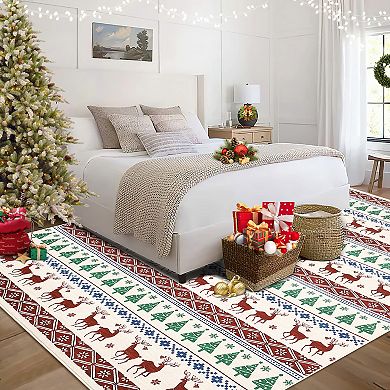 Christmas Hallway Runner Rug 2x6, Multicolor Snowflake Washable Non-Slip Low Pile Boho Carpet