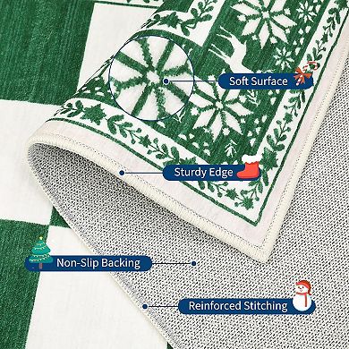 Washable Rug for Christmas Decor, Non Slip Carpet, Checkered Soft Low Pile Christmas Rug for Bedroom