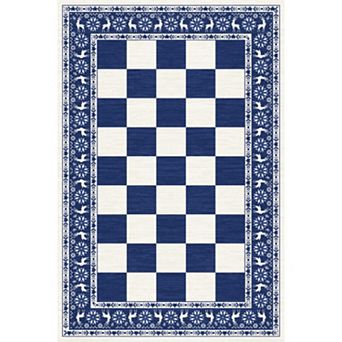Washable Rug for Christmas Decor, Non Slip Carpet, Checkered Soft Low Pile Christmas Rug for Bedroom