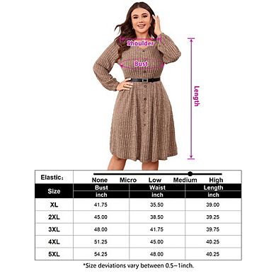 Women's Plus Size Casual Sweater Dress Lantern Long Sleeve V Neck Midi Dress With Belt