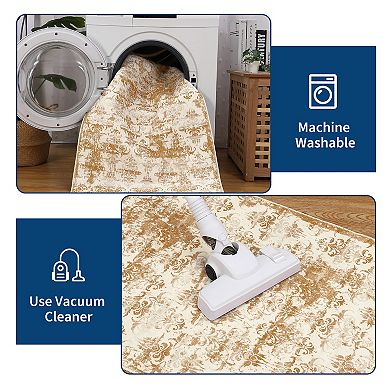 Floral Printed Indoor Mat Soft Non Slip Area Rugs Low Pile Washable Rug Modern Rug for Living Room