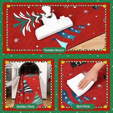 Christmas Rugs with Tree Pattern for Holiday Decor, Non Slip Low Pile Washable Rug for Dining Room