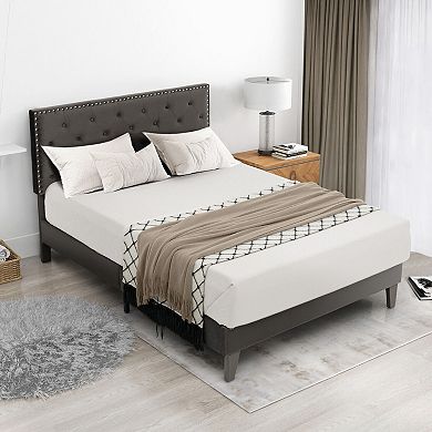 Full Size Upholstered Platform Bed with Tufted Headboard-Full Size