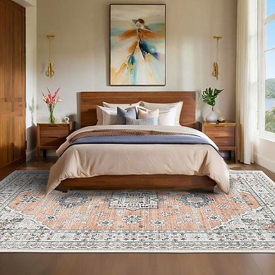 Floral Print Area Rug Washable Non-Slip, Vintage Style Carpet for Living Room Bedroom Indoor