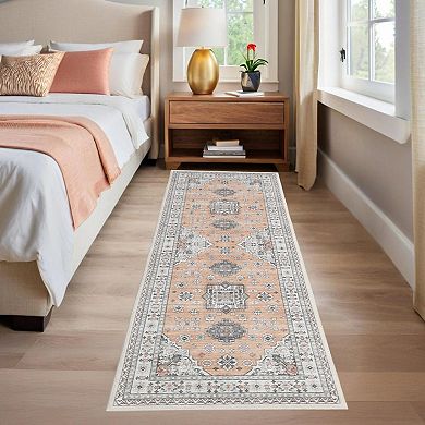 Floral Print Area Rug Washable Non-Slip, Vintage Style Carpet for Living Room Bedroom Indoor