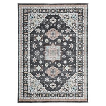 Floral Print Area Rug Washable Non-Slip, Vintage Style Carpet for Living Room Bedroom Indoor