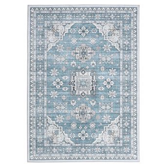 Floral Print Area Rug Washable Non-Slip, Vintage Style Carpet for Living Room Bedroom Indoor