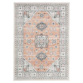 Floral Print Area Rug Washable Non-Slip, Vintage Style Carpet for Living Room Bedroom Indoor