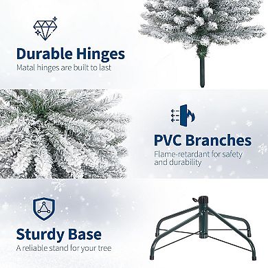 Snow Flocked Pencil Christmas Tree Slim Artificial Xmas Tree with Warm White Lights