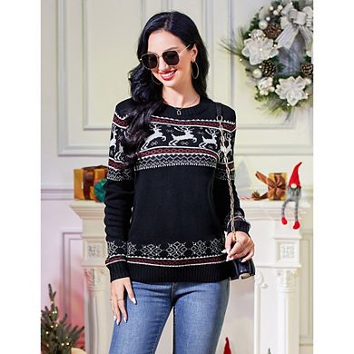Womens Ugly Christmas Sweaters Snowflake Reindeer Long Sleeve Holiday Parrty Sweater Pullover Tops